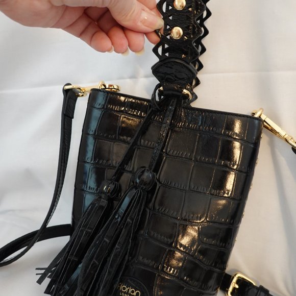 NEW ❤️ Florian London Black Croc Embossed Bucket Crossbody / Wristlet (P… - Picture 10 of 16